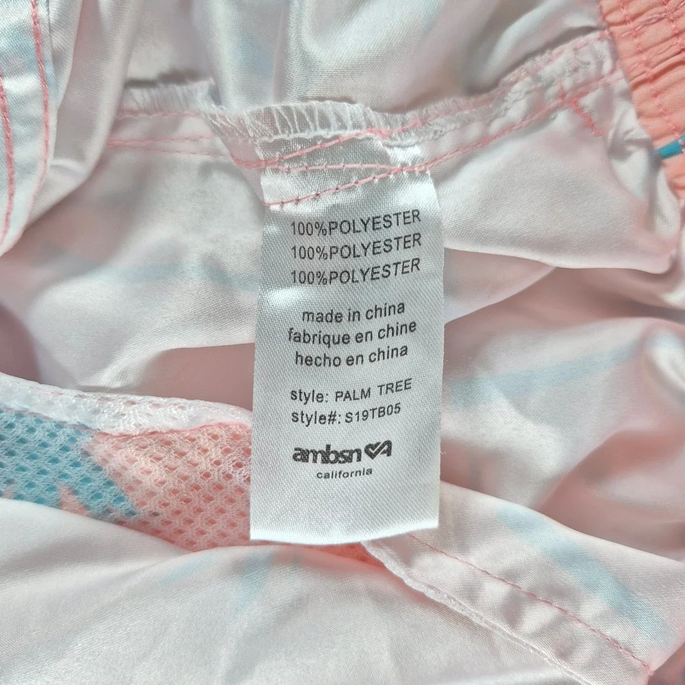 Ambsn California Mens Palm Tree Swim Trunks Peach Pink Blue Size L S19TB05